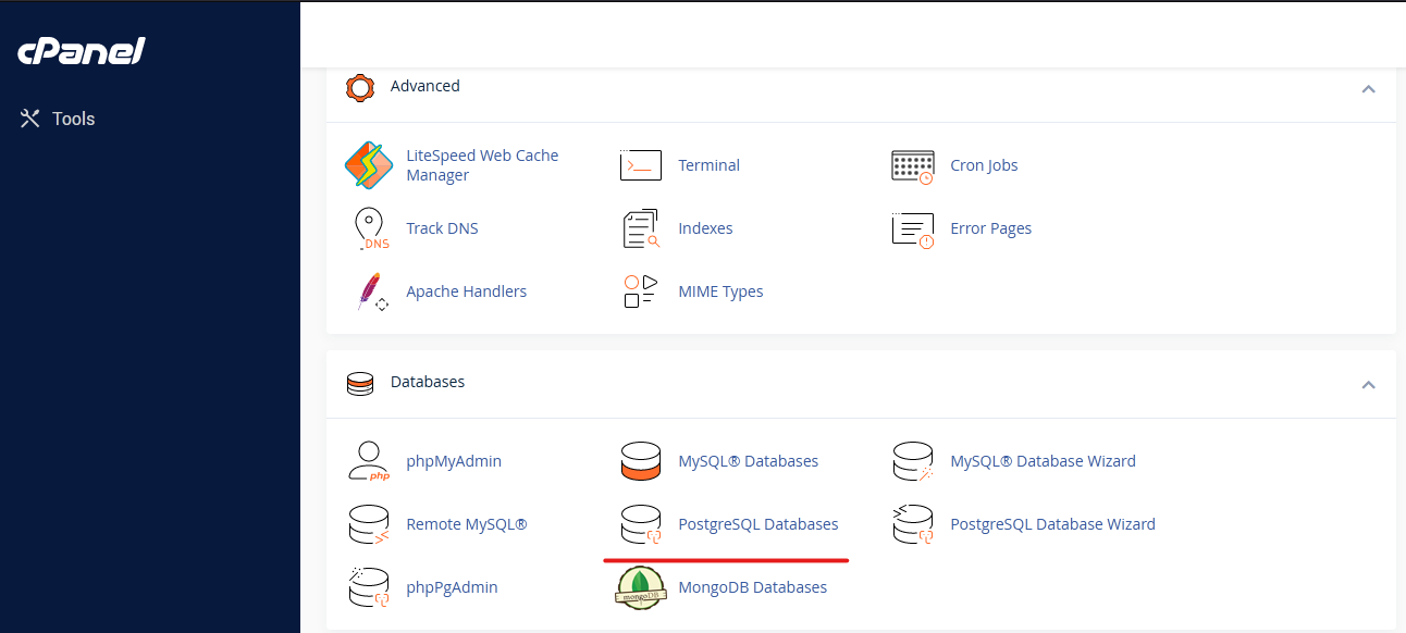 ورود به بخش دیتابیس ها